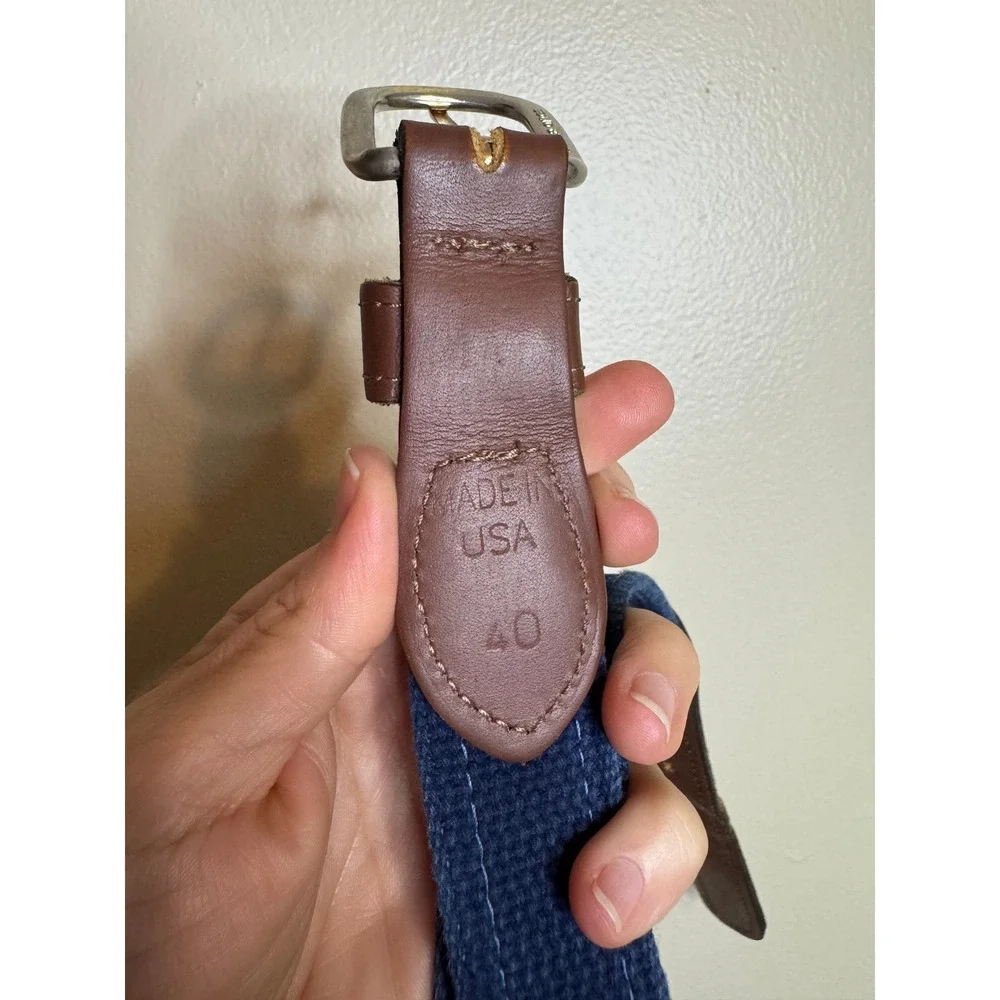 Polo Ralph Lauren Mens Nautical Signal Flag Canvas Leather Belt Navy Blue 40 USA